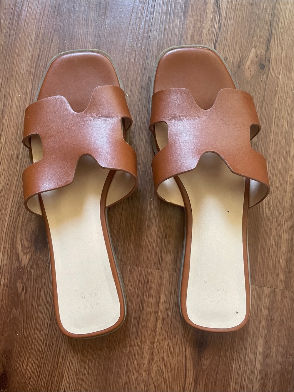 a new day Brown Slide Sandals with Cutout Straps